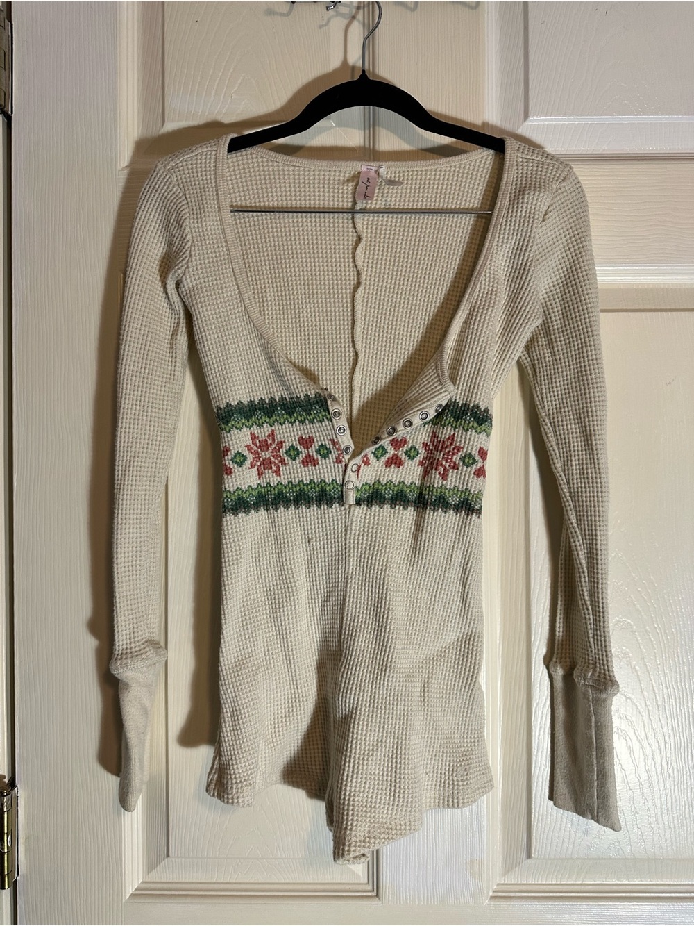 Urban Outfitters out from under Cream Fair Isle Thermal Henley Romper